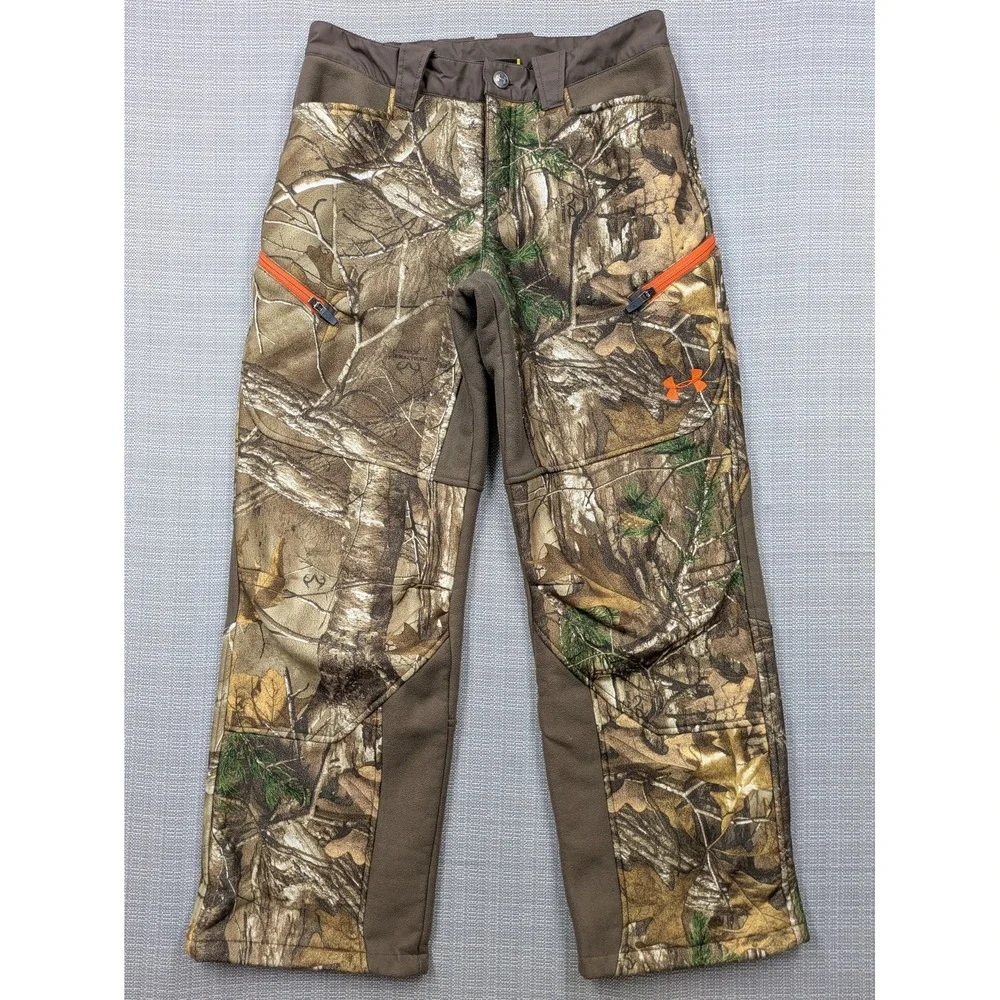 Under Armour Snow Pants Youth Large YLG 14-16 Brown Camo Fleece Hunting UA Storm